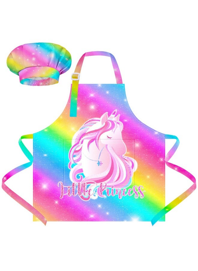 Sylfairy Kids Apron And Chef Hat Set, Child Aprons For Cooking Baking Painting Unicorn Toddler Girls Art Apron With Pockets 3-12 Years - Image 1
