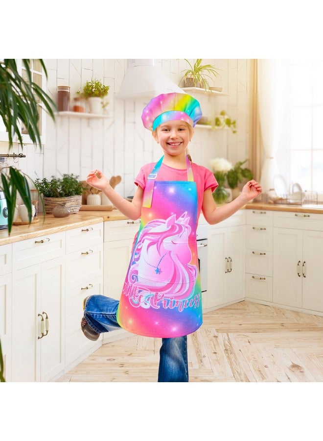 Sylfairy Kids Apron And Chef Hat Set, Child Aprons For Cooking Baking Painting Unicorn Toddler Girls Art Apron With Pockets 3-12 Years - Image 2