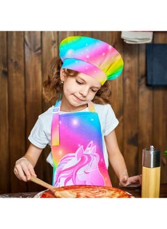 Sylfairy Kids Apron And Chef Hat Set, Child Aprons For Cooking Baking Painting Unicorn Toddler Girls Art Apron With Pockets 3-12 Years  - Image 3