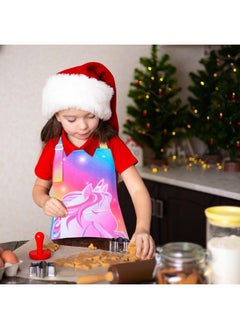 Sylfairy Kids Apron And Chef Hat Set, Child Aprons For Cooking Baking Painting Unicorn Toddler Girls Art Apron With Pockets 3-12 Years  - Image 4