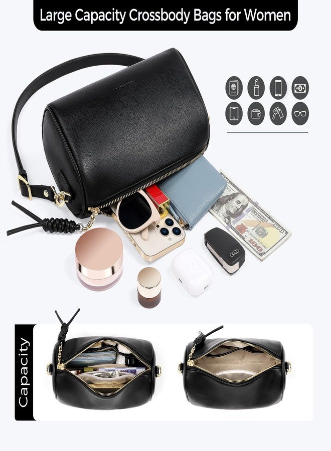 Peacocktion Crossbody Barrel Bag for Women Trendy Designer Vegan Leather Purses with Adjustable Strap - Image 2