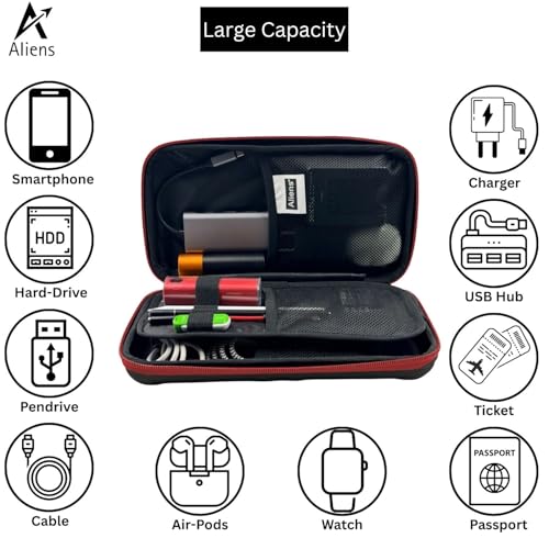 Aliens Large Travel Gadget Organiser Case Bag, Hardshell ABS Material, Shockproof, Water-Resistant Travel Storage Pouch for HDD/SSD, Gadget Organiser,Cable,Charger,Smartphone,airpods,Power Bank-Black - Image 4