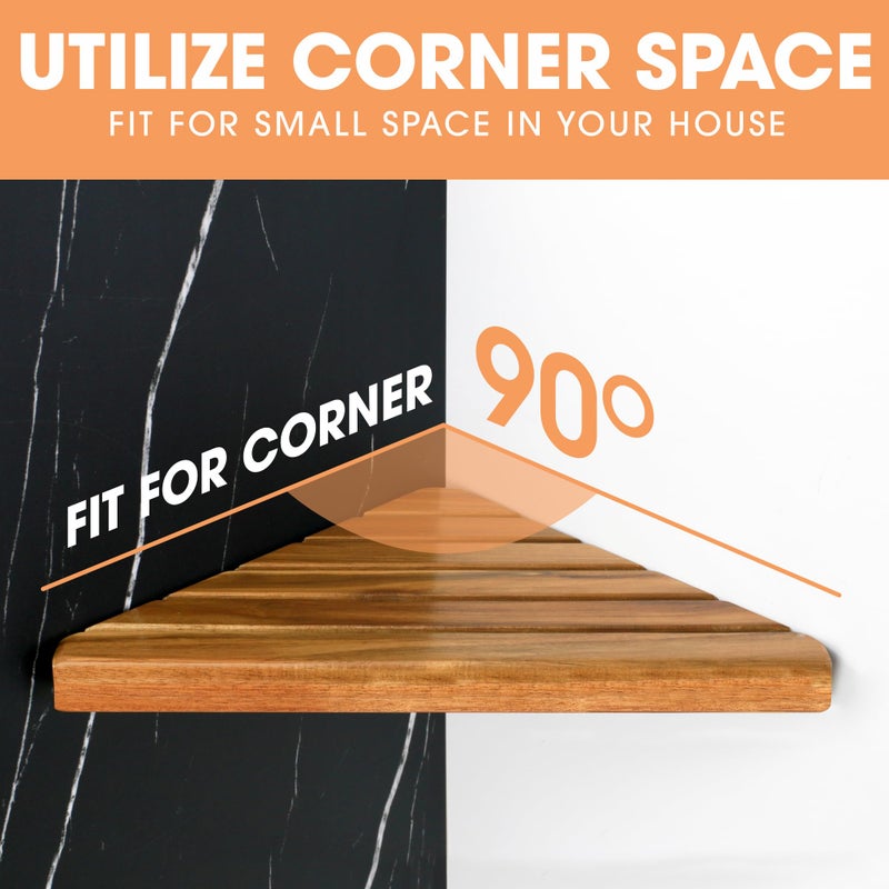 ENKEZI Acacia 2,3 Tiers Corner Shower Shelf, Triangular Corner Shelf Wooden Bathroom Shelf for Tiled Wall, Shower Corner Shelf, No Drilling Requied (2) - Image 4