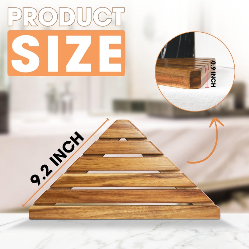 ENKEZI Acacia 2,3 Tiers Corner Shower Shelf, Triangular Corner Shelf Wooden Bathroom Shelf for Tiled Wall, Shower Corner Shelf, No Drilling Requied (2) - Image 2