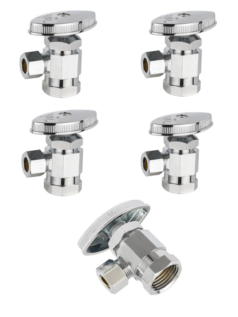 EFIELD (Pack of 5) EFIELD Multi-Turn Angle Stop Valve 1/2" Fip Iron Pipe x 3/8" OD, LF Brass Chrome Plate, NSF/ANSI 61,(VALVE365) - Image 1