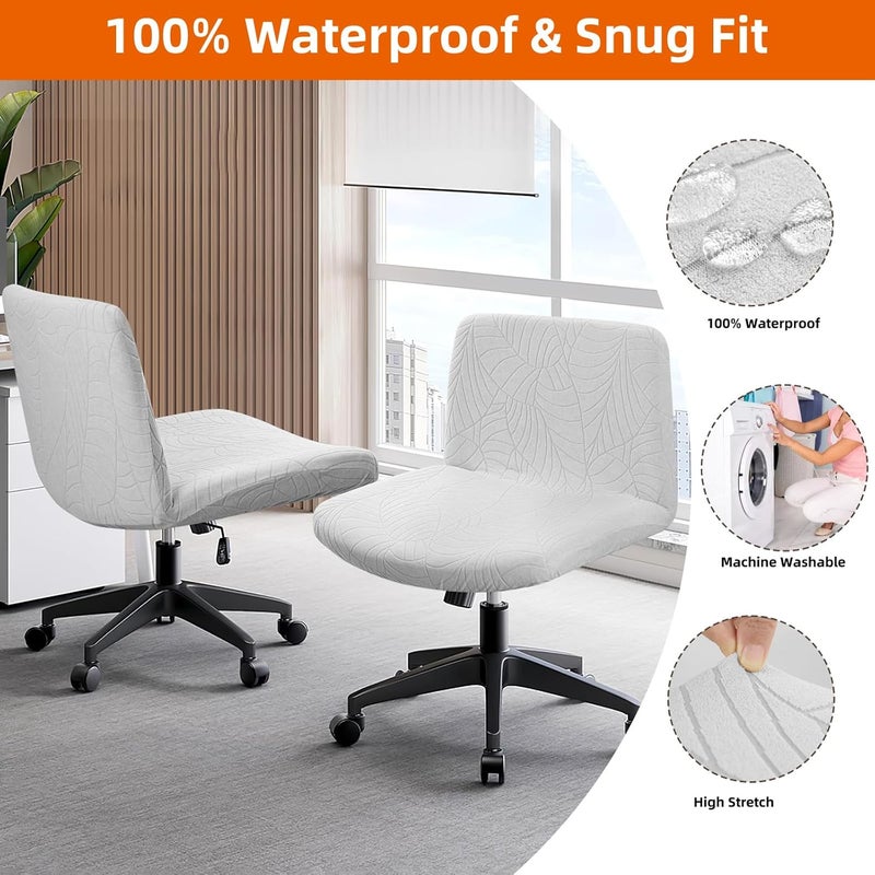 Fuloon Criss Cross Chair Cover, Waterproof, Stretchable, Solid Jacquard, Suited for Armless/Office/Desk/Mid Back Wide Seat/Computer/Task/Vanity/Accent Chair (Leaves -Shaped Jacquard, Light Grey) - Image 3