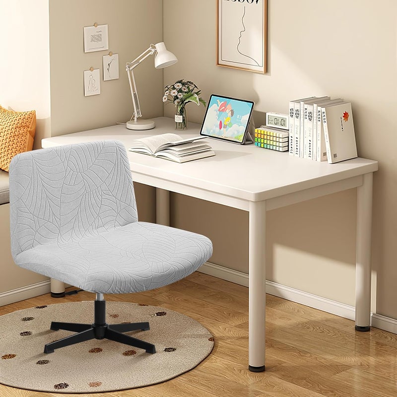 Fuloon Criss Cross Chair Cover, Waterproof, Stretchable, Solid Jacquard, Suited for Armless/Office/Desk/Mid Back Wide Seat/Computer/Task/Vanity/Accent Chair (Leaves -Shaped Jacquard, Light Grey) - Image 4