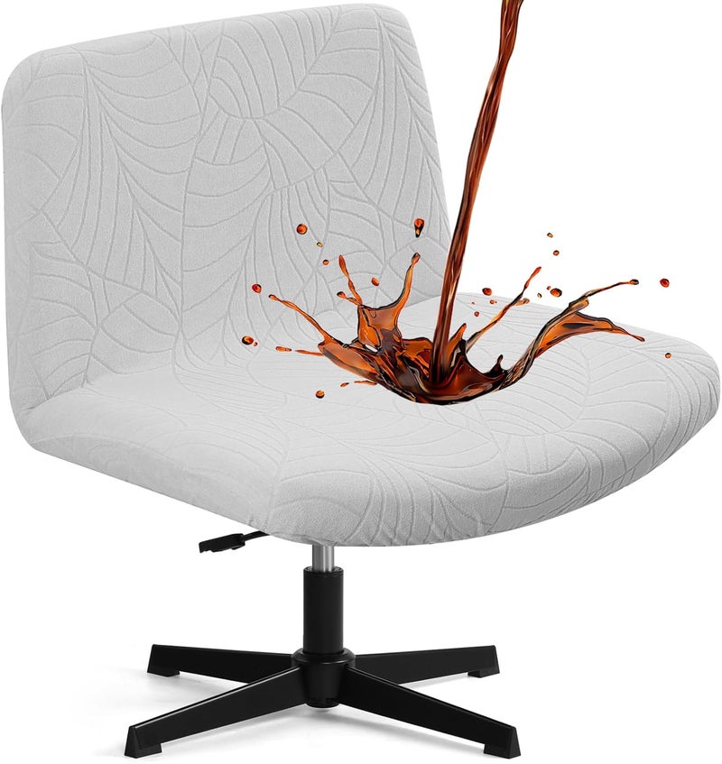 Fuloon Criss Cross Chair Cover, Waterproof, Stretchable, Solid Jacquard, Suited for Armless/Office/Desk/Mid Back Wide Seat/Computer/Task/Vanity/Accent Chair (Leaves -Shaped Jacquard, Light Grey) - Image 1