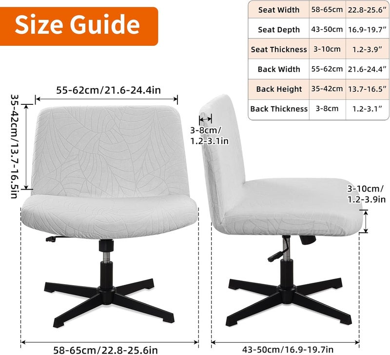 Fuloon Criss Cross Chair Cover, Waterproof, Stretchable, Solid Jacquard, Suited for Armless/Office/Desk/Mid Back Wide Seat/Computer/Task/Vanity/Accent Chair (Leaves -Shaped Jacquard, Light Grey) - Image 2