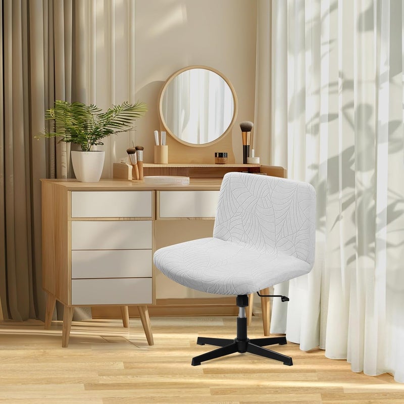 Fuloon Criss Cross Chair Cover, Waterproof, Stretchable, Solid Jacquard, Suited for Armless/Office/Desk/Mid Back Wide Seat/Computer/Task/Vanity/Accent Chair (Leaves -Shaped Jacquard, Light Grey) - Image 5