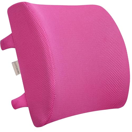 LOVEHOME Lumbar Pillow for Chair and Car, Back Support for Office, Memory Foam Cushion with Mesh Cover - Pink - Image 1