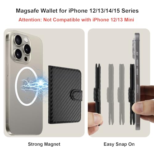 Bocasal for MagSafe Wallet Magnetic Card Holder RFID Blocking Leather Card Slots for iPhone 171615141312 ProMaxPlusAir Adjustable Kickstand Flip Mag Safe Wallet Carbon Filber Black - Image 3
