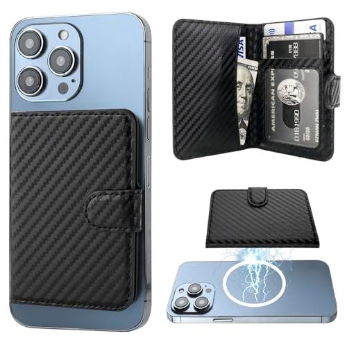 Bocasal for MagSafe Wallet Magnetic Card Holder RFID Blocking Leather Card Slots for iPhone 171615141312 ProMaxPlusAir Adjustable Kickstand Flip Mag Safe Wallet Carbon Filber Black - Image 1