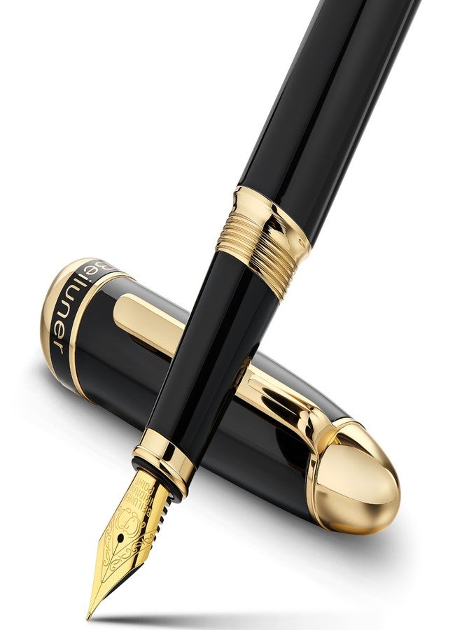BEILUNER 315 Black Fountain Pen,Stunning Luxury Pens with 24K Gold Accents, Gorgeous 24K Gilded Nib(Fine), Ink Converter,Fancy Pen Gift for Men&Women-Elegant, Office, Graduation, Nice Design - Image 1