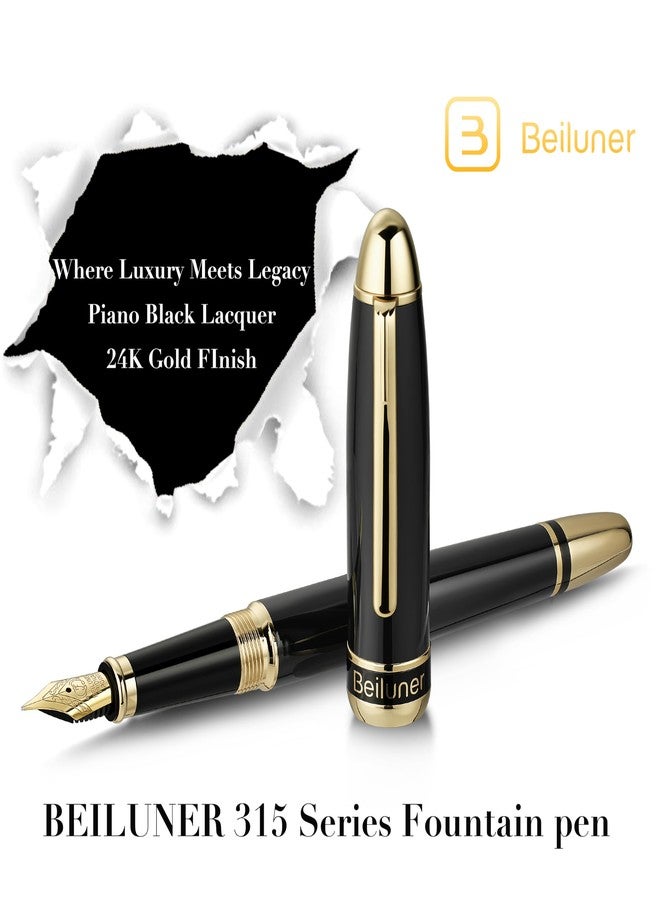 BEILUNER 315 Black Fountain Pen,Stunning Luxury Pens with 24K Gold Accents, Gorgeous 24K Gilded Nib(Fine), Ink Converter,Fancy Pen Gift for Men&Women-Elegant, Office, Graduation, Nice Design - Image 2