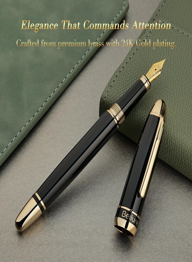BEILUNER 315 Black Fountain Pen,Stunning Luxury Pens with 24K Gold Accents, Gorgeous 24K Gilded Nib(Fine), Ink Converter,Fancy Pen Gift for Men&Women-Elegant, Office, Graduation, Nice Design - Image 3