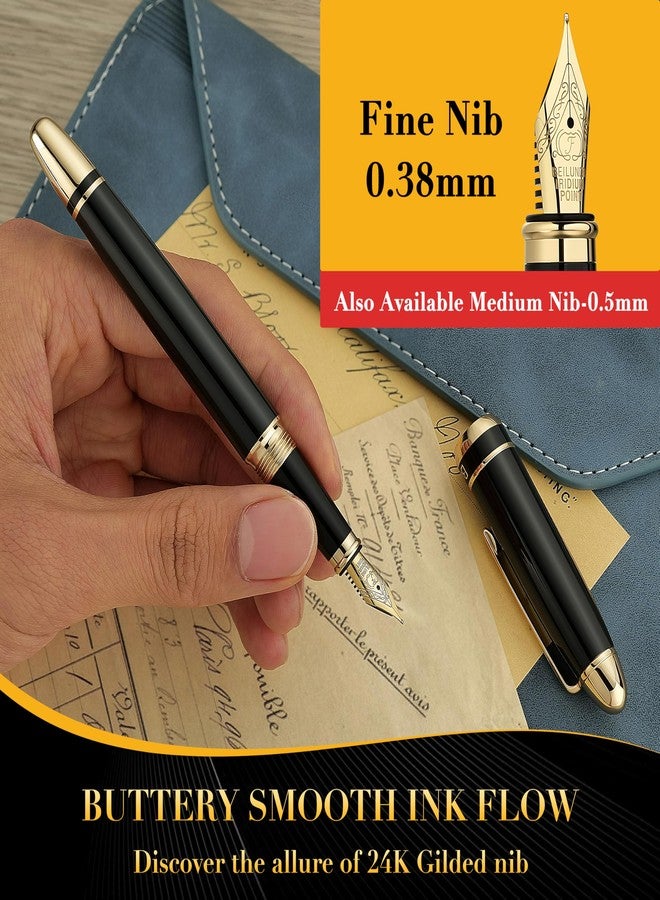 BEILUNER 315 Black Fountain Pen,Stunning Luxury Pens with 24K Gold Accents, Gorgeous 24K Gilded Nib(Fine), Ink Converter,Fancy Pen Gift for Men&Women-Elegant, Office, Graduation, Nice Design - Image 4