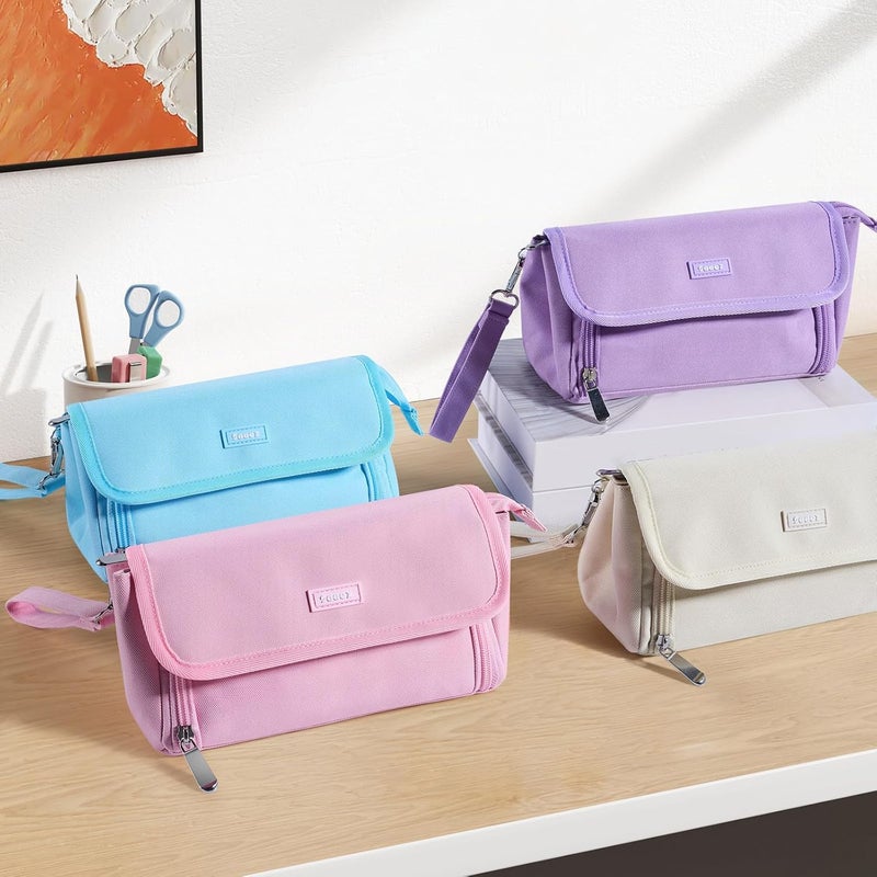 Sooez Super Large Pencil Case, Big Capacity Pencil Bag with 3 Compartments, Hold 200 pencils, Cute Pencil Pouch with Zipper, Portable Stationery Pen Bag, Aesthetic School Supplies For Girls, Pink - Image 2