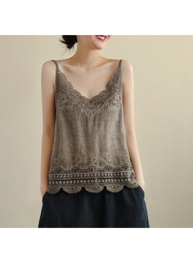 French Sweet Lace Crochet Hollow Camisole Summer New Loose Slimming Inner And Outer Top