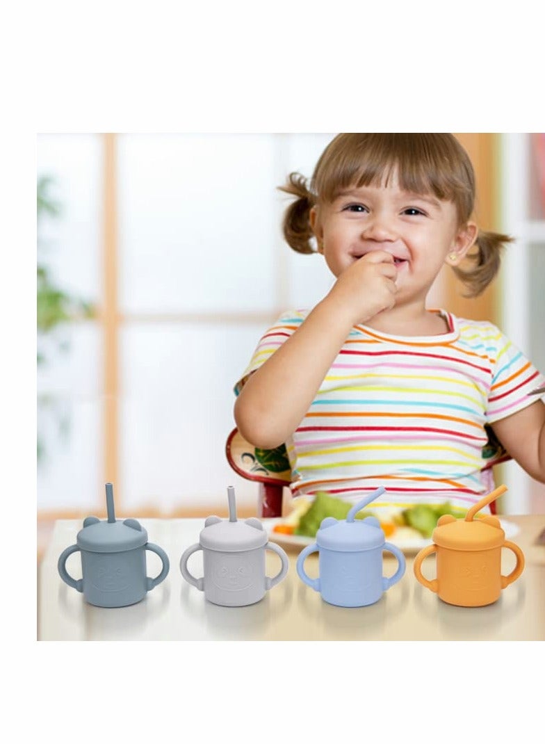 Silicone Toddler Sippy Cups with Handles and Spout Lid, 7 oz Baby Training Cup for Babys, 2 Straws Included, Ideal for 6 Months+ (Sky Blue) - Image 5