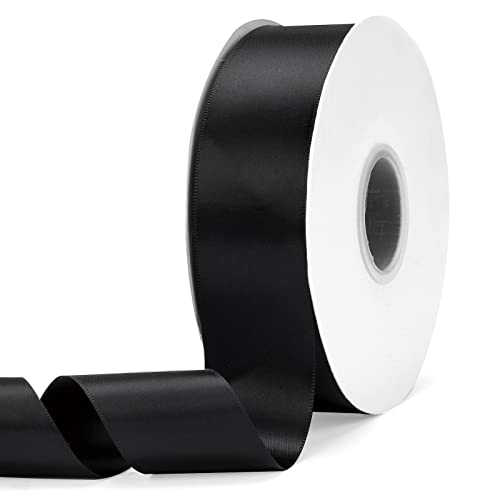 Ewaymado Solid Color Black Double Faced Satin Ribbon 1-1/2" X 50 Yards, Fabric Ribbons Perfect for Wedding and Party Decoration,Gift Wrapping, Sewing, Crafts - Image 1