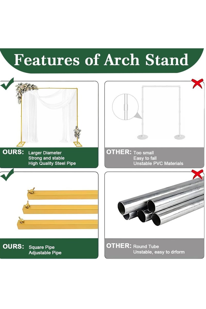 HW Balloon Square Stand with Base 2M,Gold Metal Wedding Arch Kit for Ceremony Balloon Garland Column Kit Garden Floral Arch Frame Backdrop Stand for Birthday Party Baby Shower Graduation Decor - Image 4