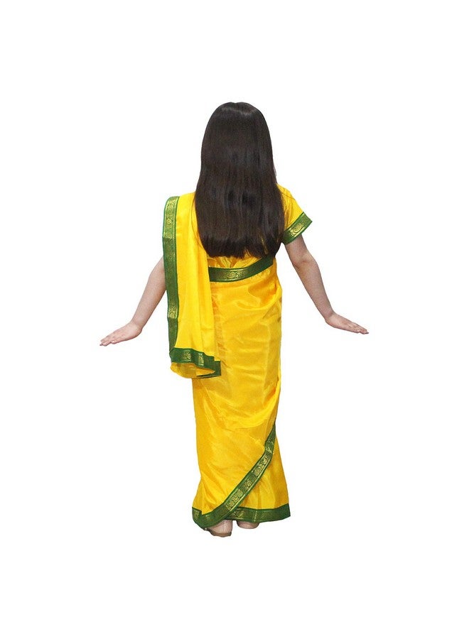 Kaku Fancy Dresses Kaku Fancy Dresses Indian Wear Pre-Stiched Saree With Blouse -Yellow, 5-6 Years, For Girls - Image 2