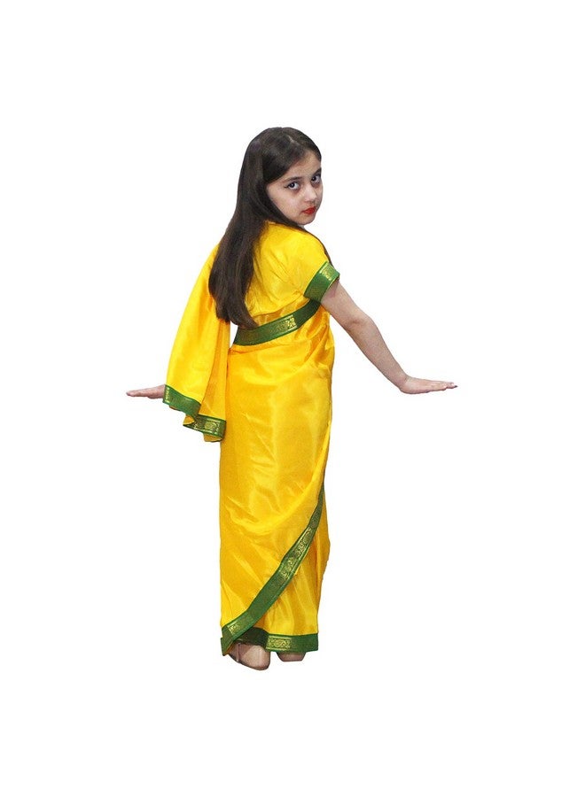 Kaku Fancy Dresses Kaku Fancy Dresses Indian Wear Pre-Stiched Saree With Blouse -Yellow, 5-6 Years, For Girls - Image 3