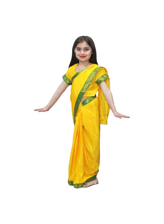 Kaku Fancy Dresses Kaku Fancy Dresses Indian Wear Pre-Stiched Saree With Blouse -Yellow, 5-6 Years, For Girls - Image 1