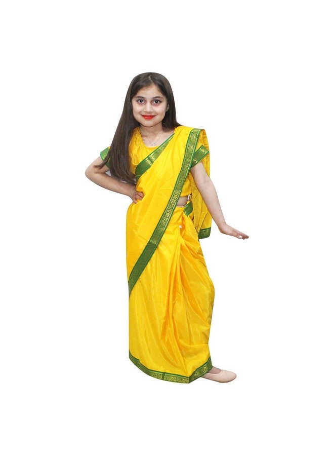 Kaku Fancy Dresses Kaku Fancy Dresses Indian Wear Pre-Stiched Saree With Blouse -Yellow, 5-6 Years, For Girls - Image 4