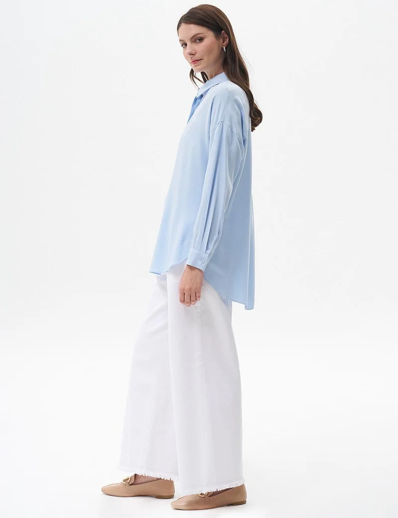 Kayra Half Placket Viscose Shirt Ice Blue