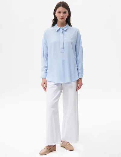 Kayra Half Placket Viscose Shirt Ice Blue