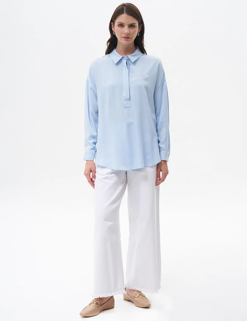 Kayra Half Placket Viscose Shirt Ice Blue