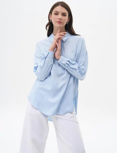 Kayra Half Placket Viscose Shirt Ice Blue