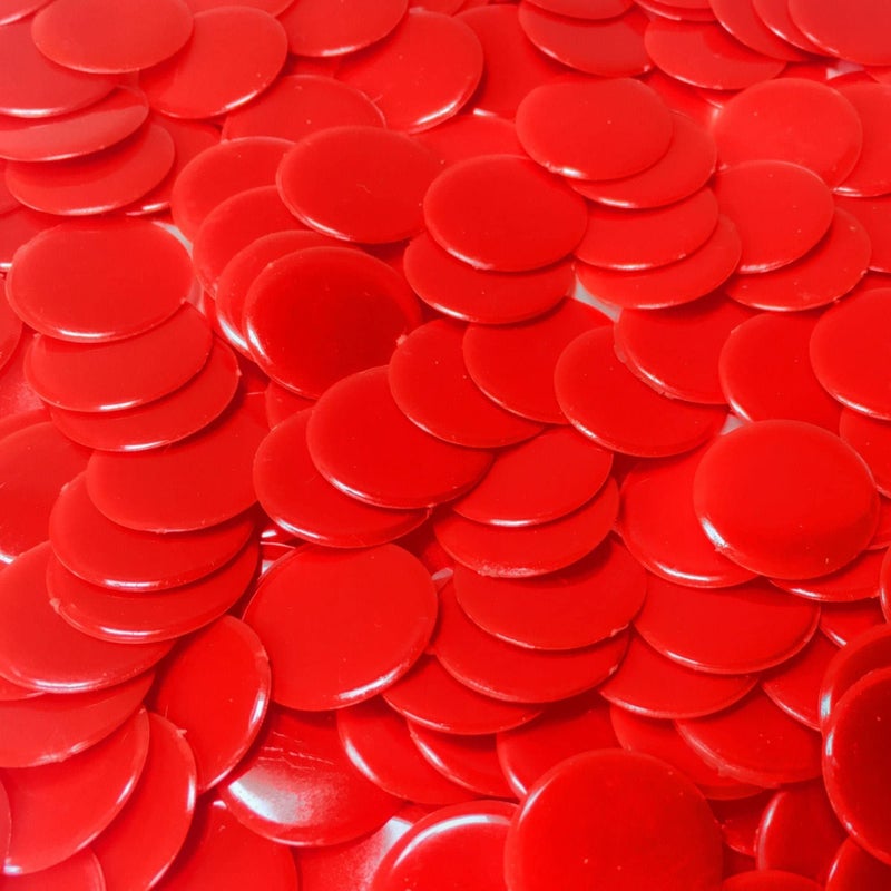 MR CHIPS Plastic Bingo Chips for Games 500 Count Bag Solid and Transparent Colors Counting Red 34 Inch - Image 3