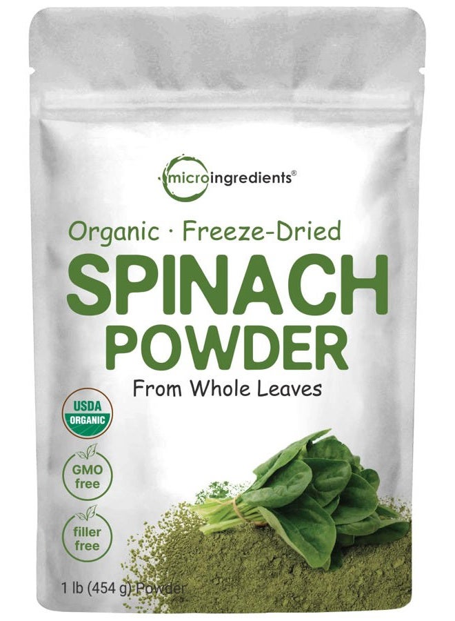 Micro Ingredients Sustainably US Grown, Organic Spinach Powder, 1 Pound, Freeze Dried from Whole Leaf, Rich in Beneficial Thylakoids and Chlorophyll, Contains Multivitamins, Non-GMO, Vegan Friendly - Image 1