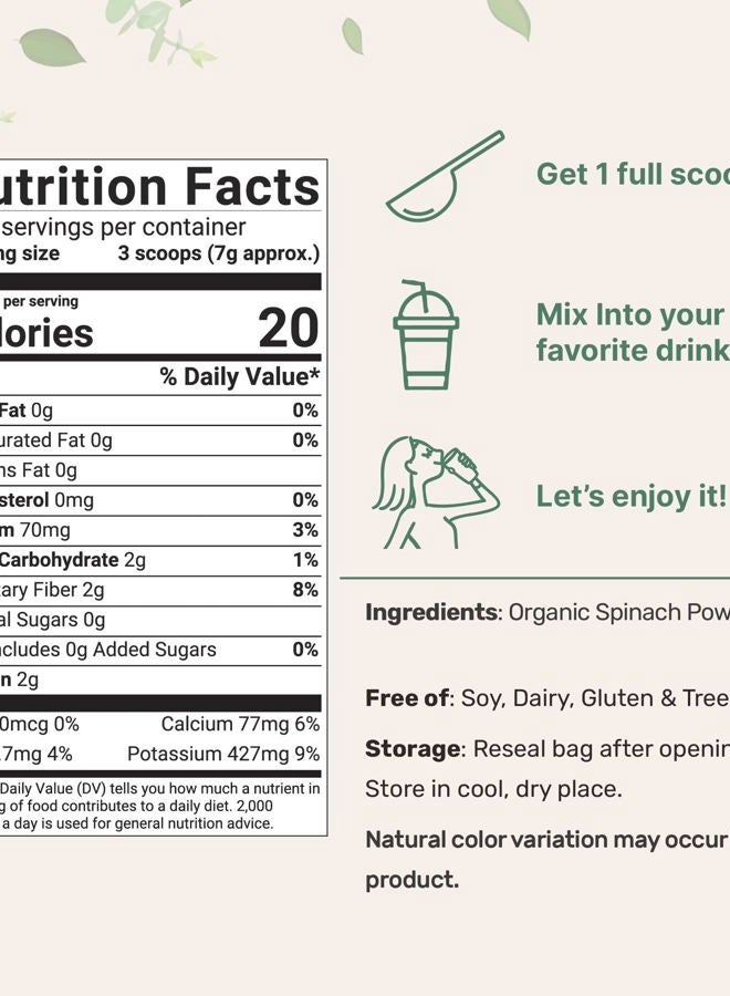 Micro Ingredients Sustainably US Grown, Organic Spinach Powder, 1 Pound, Freeze Dried from Whole Leaf, Rich in Beneficial Thylakoids and Chlorophyll, Contains Multivitamins, Non-GMO, Vegan Friendly - Image 2