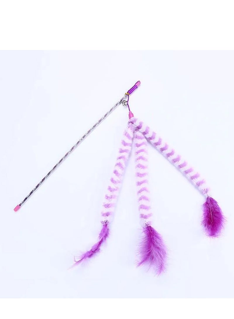 Pet Cat Kitten Plush Feather Bell Soft Teaser Playing Stick Wand Interactive Toy