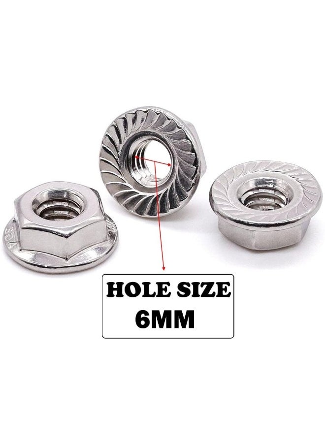 Poaker Stainless Steel Hex Flange Nuts Serrated Locknuts For Furniture Automotive And Civil Construction Vibration Resistant Durable Fasteners For Secure Long-Lasting Connections 6Mm 4 Pcs  - Image 2