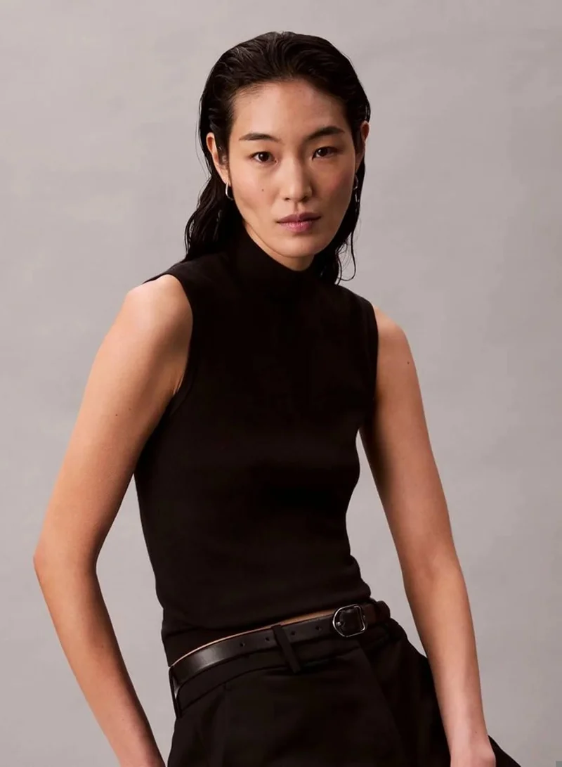 Calvin Klein Black Viscose Blend Mock Neck Gilet for Women | Best Price UAE