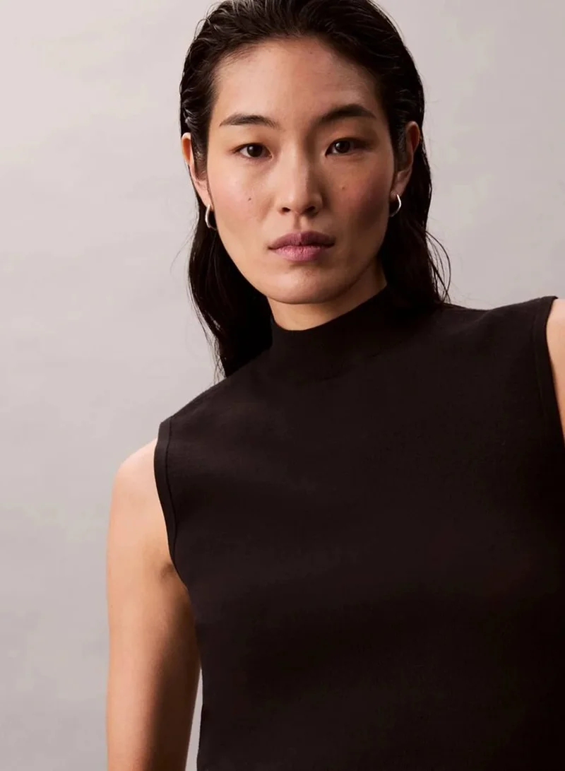 Calvin Klein Black Viscose Blend Mock Neck Gilet for Women | Best Price UAE