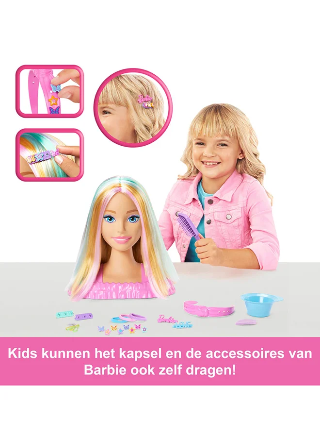 Barbie Doll Styling Head, Blonde Hair with 20+ Hair Styling Accessories Including Star & Butterfly Color Change Hair Clips
