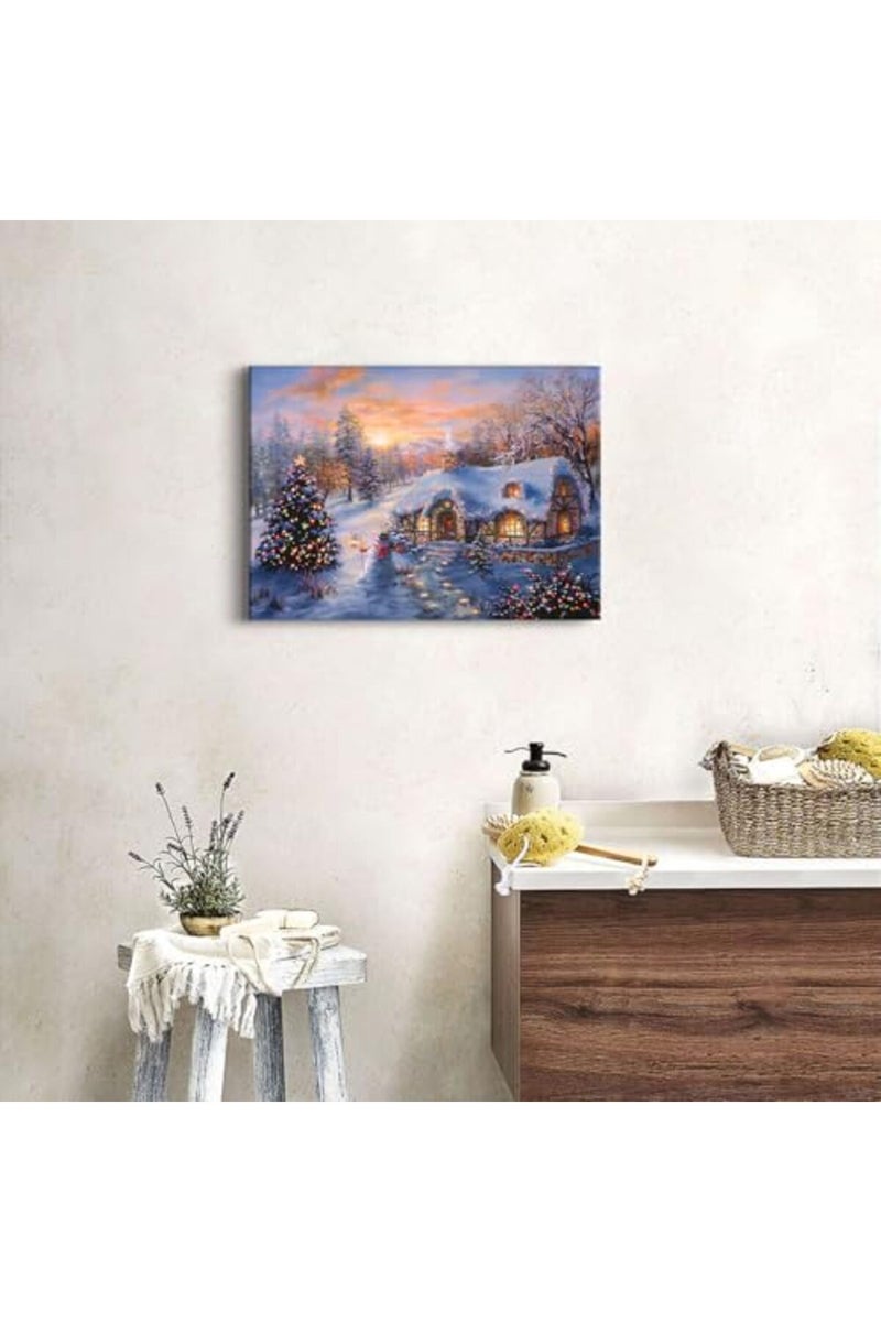 AREBOLO Vintage Christmas Canvas Wall Art - Snowy Landscape - Image 2