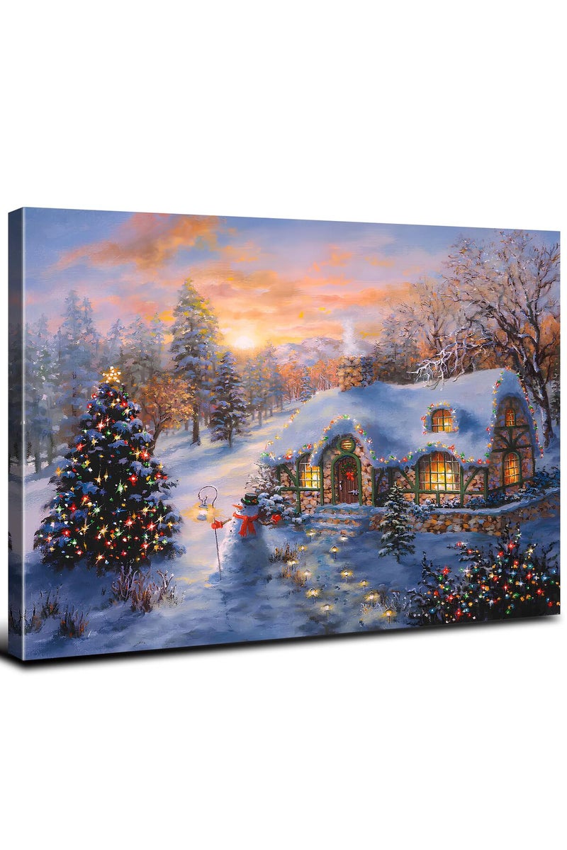 AREBOLO Vintage Christmas Canvas Wall Art - Snowy Landscape - Image 1