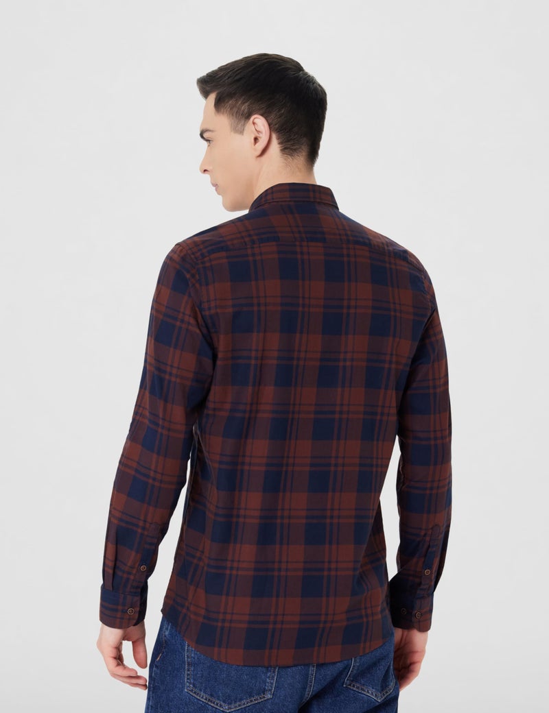Peter England Men Brown Slim Fit Check Full Sleeves Casual Shirt - Image 3