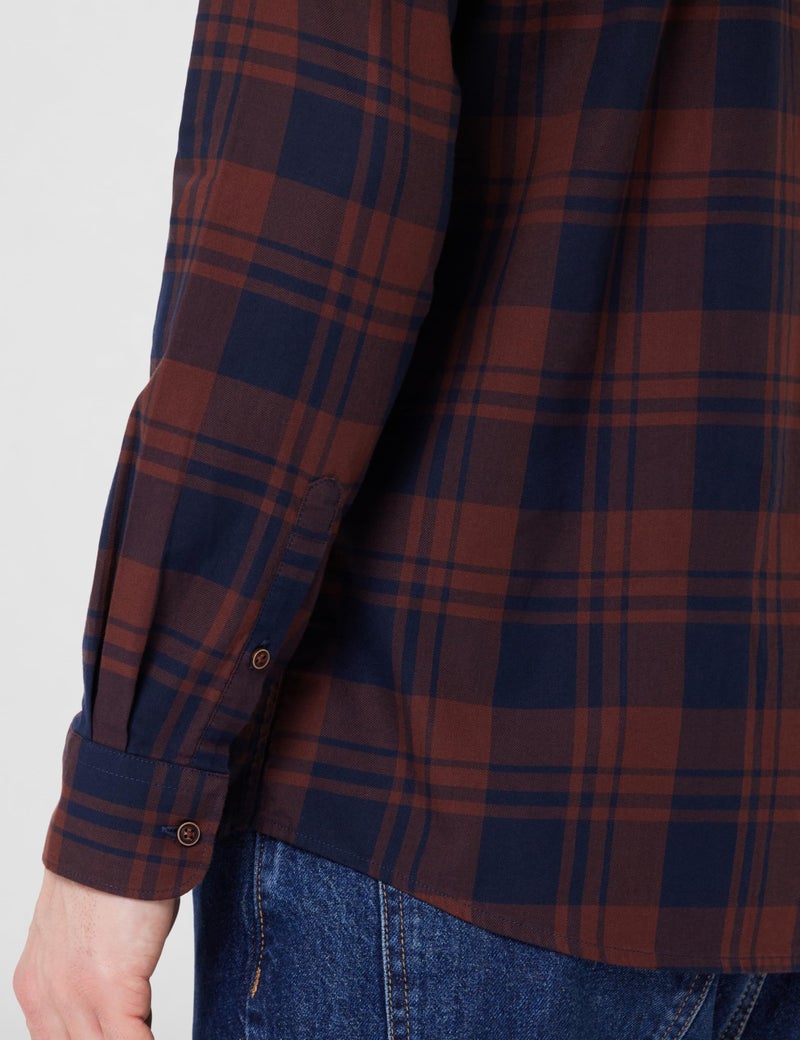 Peter England Men Brown Slim Fit Check Full Sleeves Casual Shirt - Image 5
