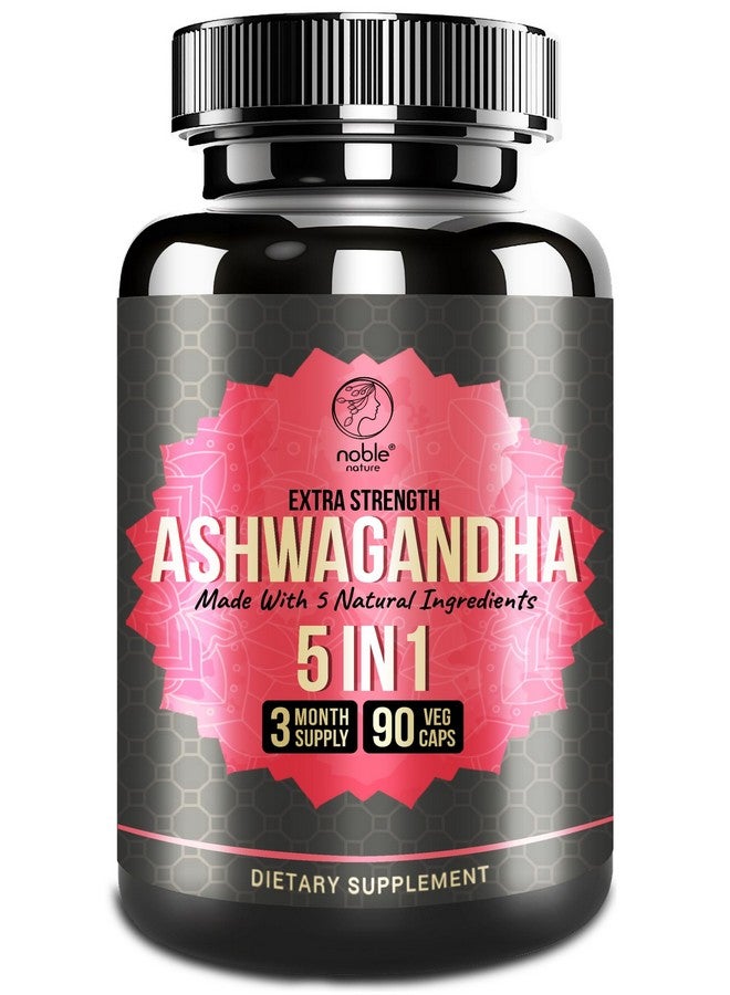 noble nature مكمل أشواغاندا مع الكركم، روديولا روزيا، جذر الزنجبيل، ومستخلص الفلفل الأسود - 90 كبسولة نباتية - Image 1