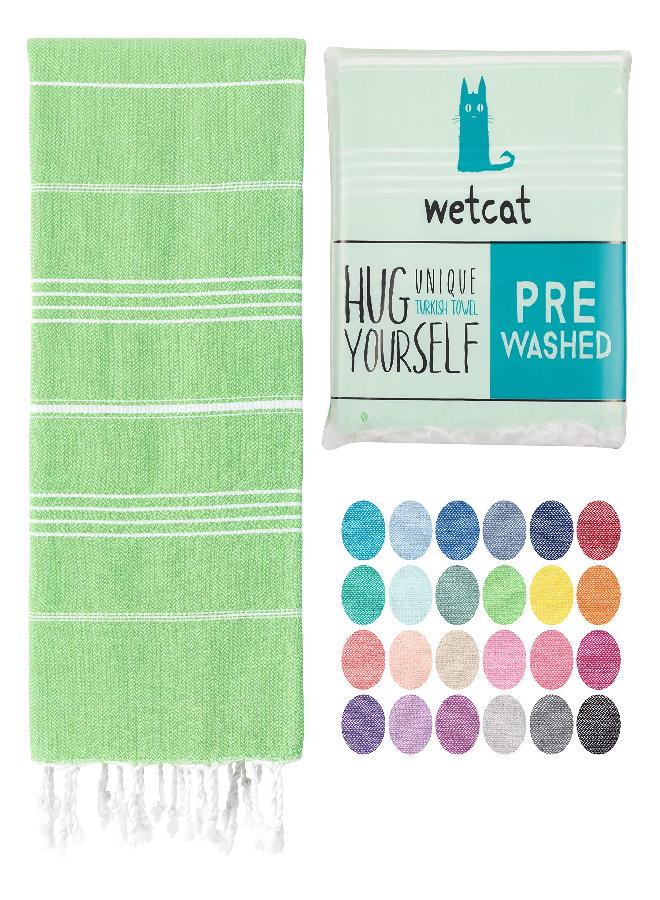 WETCAT Turkish Beach Towel Oversized 38x71 100% Cotton Sand Free Quick Dry Towel Extra Large Turkish Towel Light Travel Towel for Adults Beach Gifts Beach Accessories - Lime Green - Image 1
