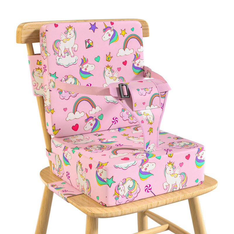 Vahlbeste Booster Seat for Kitchen Chair with Backrest & 4 Adjustable Straps, TPU Waterproof & Anti-Scratch Toddler Booster Seat for Dining Table, Removable & Non-Slip(Unicorn) - Image 1