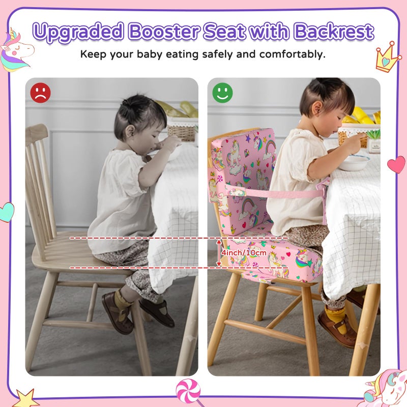 Vahlbeste Booster Seat for Kitchen Chair with Backrest & 4 Adjustable Straps, TPU Waterproof & Anti-Scratch Toddler Booster Seat for Dining Table, Removable & Non-Slip(Unicorn) - Image 3